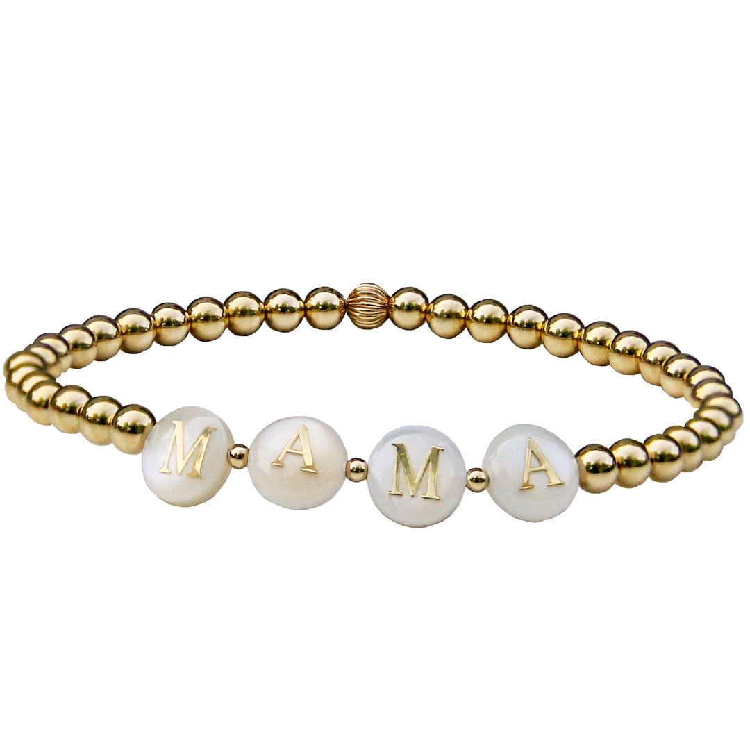 Gold Beaded MAMA Bracelet with white alphabet beads MAMA