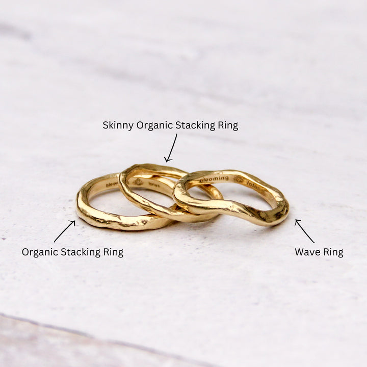 Three Gold Organic Stacking Rings with names