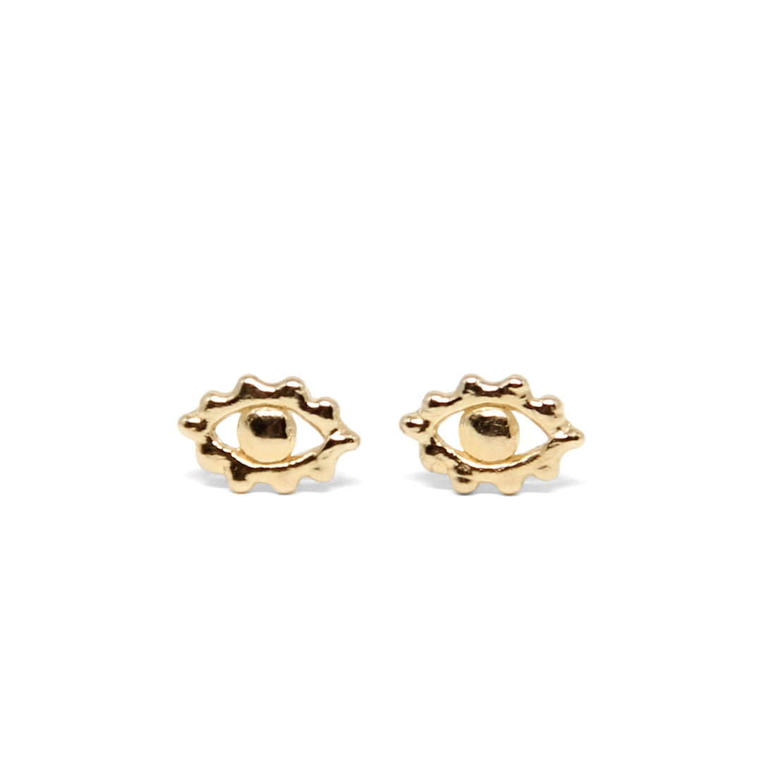 Tiny gold evil eye stud earrings - eye of protection - Blooming Lotus Jewelry