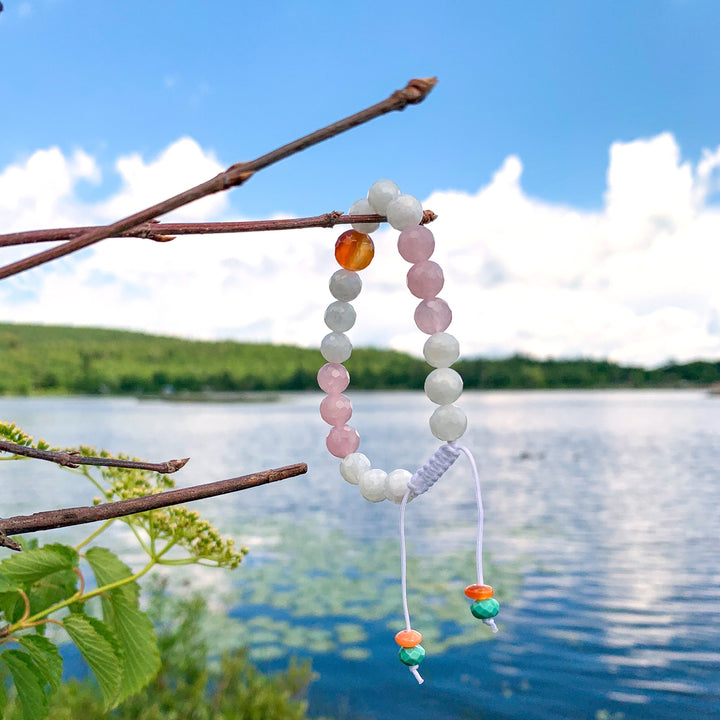 Fertility Wrist Mala Moonstone Rose Quartz branch Blooming Lotus Jewelry