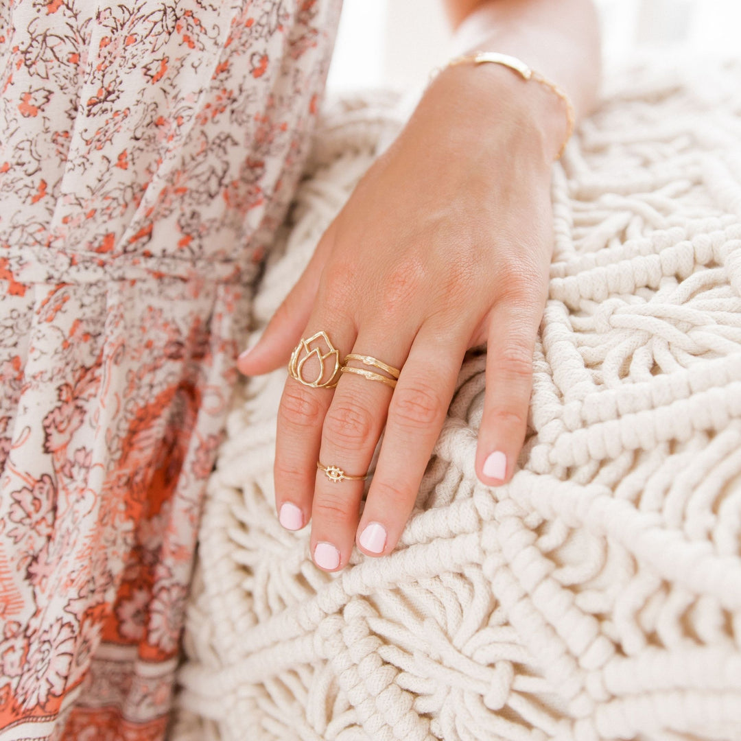 Gold lotus ring and stacking rings - evil eye ring - Blooming Lotus Jewelry