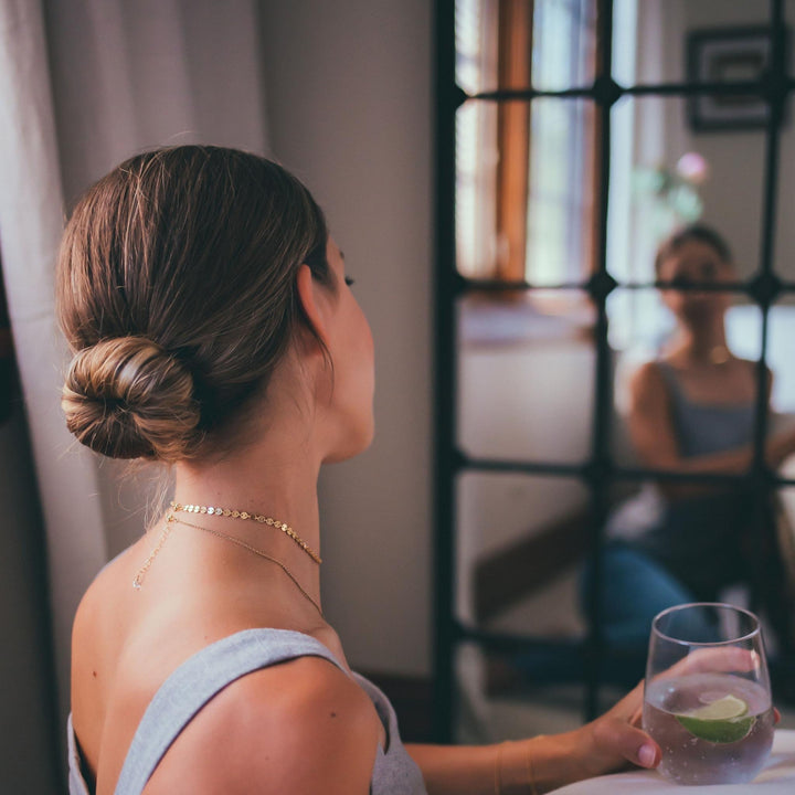 Herkimer Diamond Gold Choker Necklace on model - clasp view extender - Blooming Lotus Jewelry