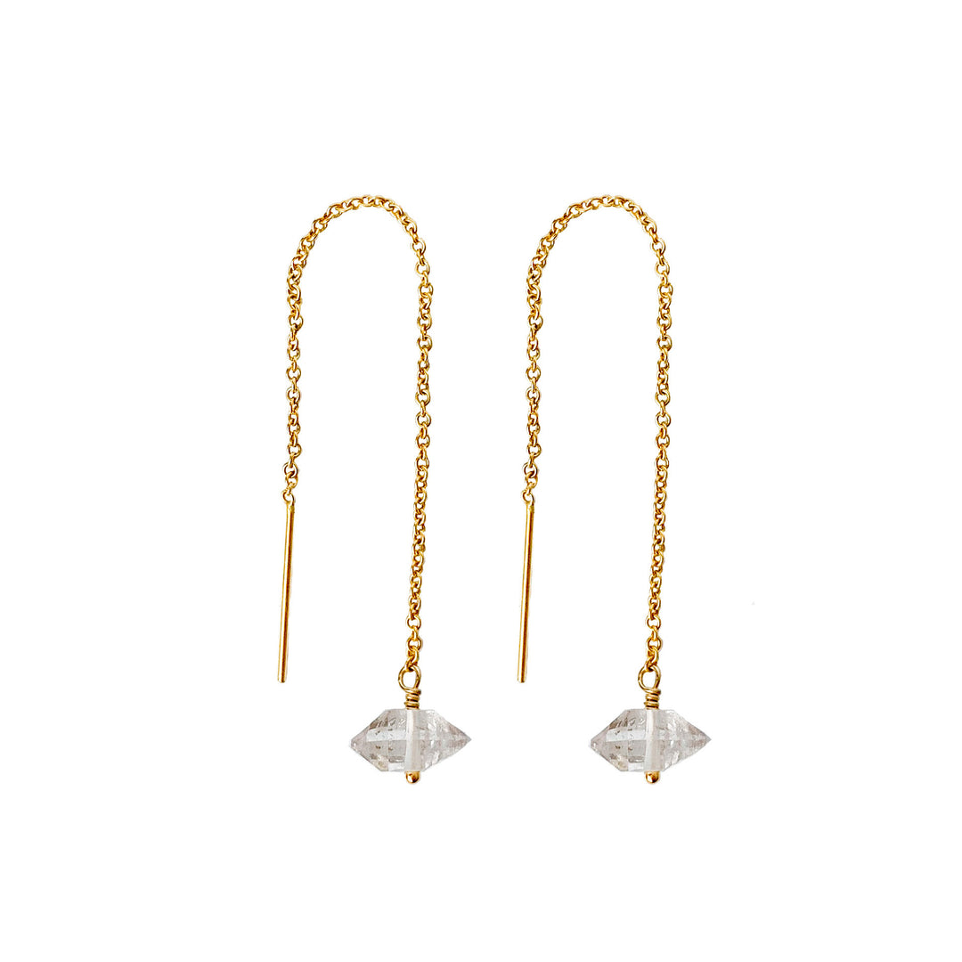 Herkimer Diamond Threader Earrings gold Blooming Lotus Jewelry