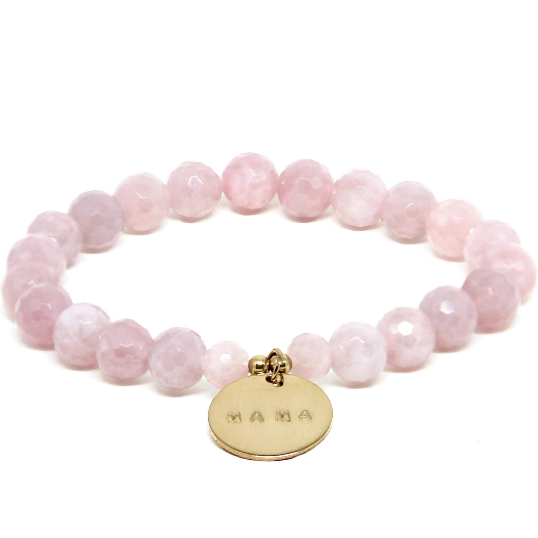 Mama Mom Rose Quartz Bracelet with silver charm