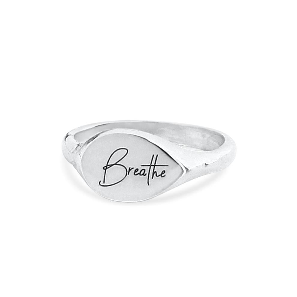Mens Sterling Silver Personalized Round Signet Ring 6 / Script