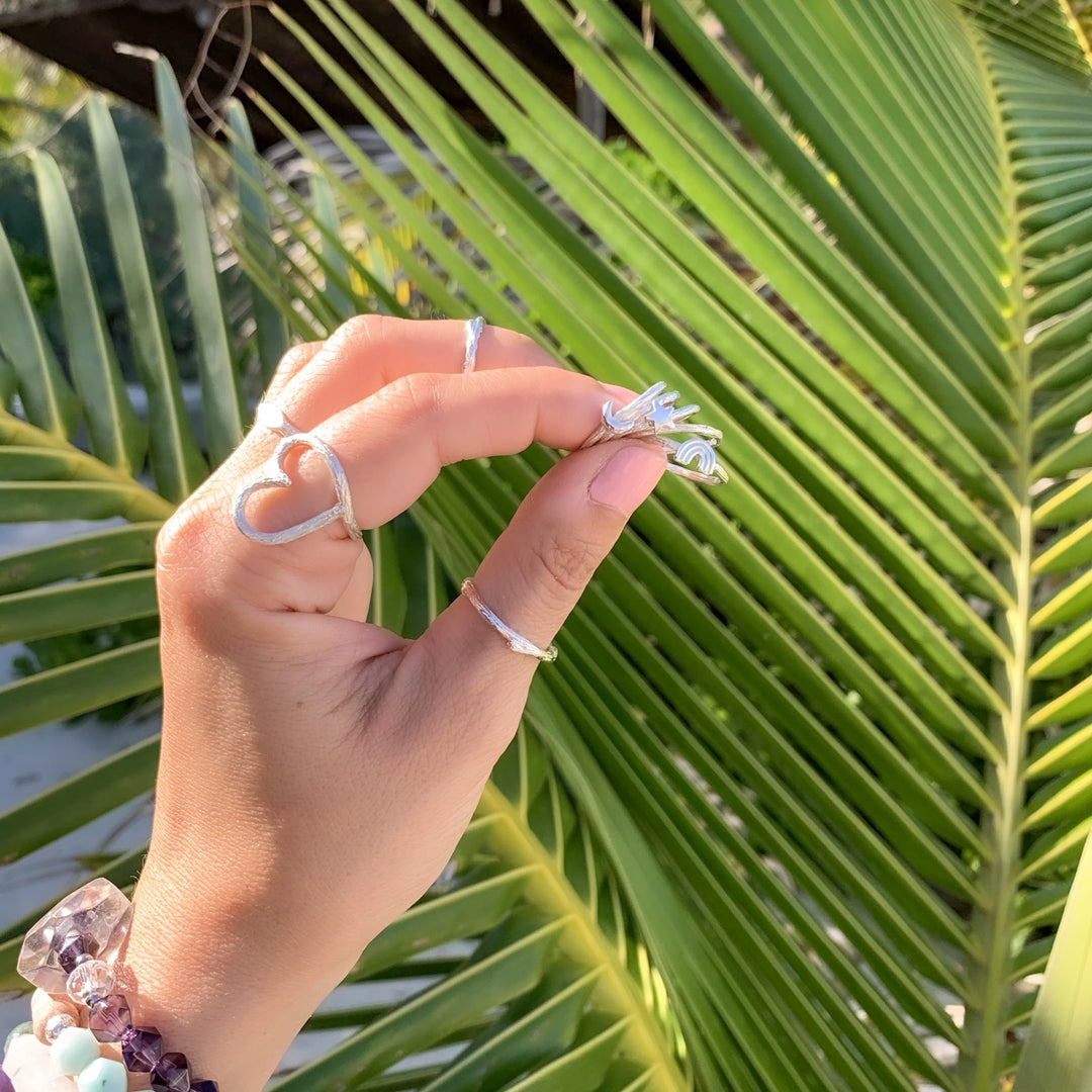 Skinny stacking rings - heart ring - silver - tropical leaf - Blooming Lotus Jewelry